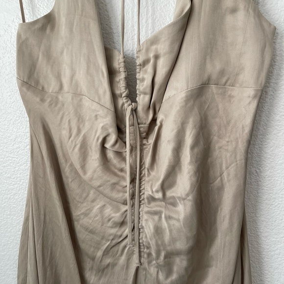 ZARA Ruched Mini Dress Soft Gold Tan | 2298/155 size XLarge Short Tie Neck - Picture 4 of 15
